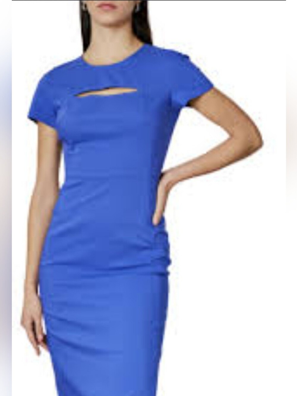 Tobi Short-Sleeve Midi Dress with Front Cutout in Cobalt Blue